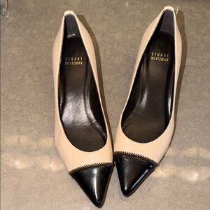 Stuart Weitzman Cream & Black Kitten Heels Size 6.5